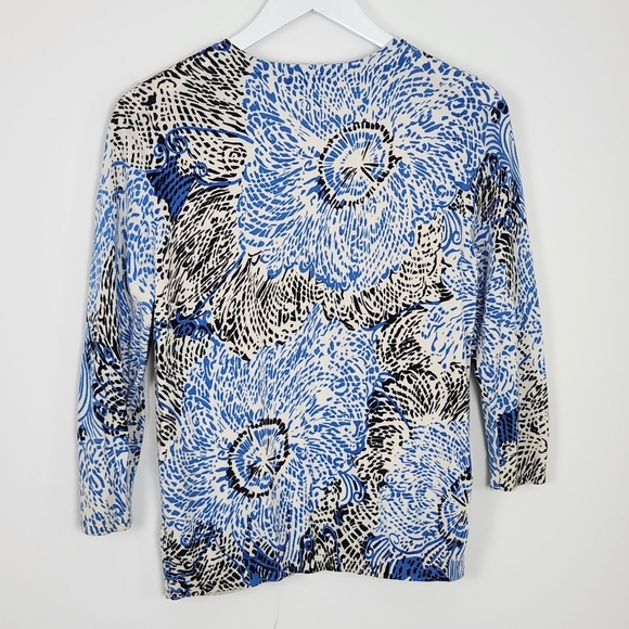Talbots Sweater Size M Blue Black Abstract Cardigan Button Up Lightweight - Picture 6 of 6